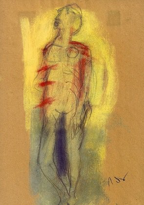 Roger Decaux : Éplucheuse de la durée - Craie d'art sur papier 25 x 19 cm