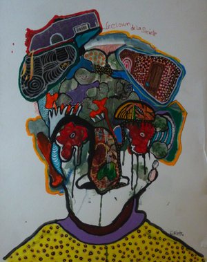 Eddy Ekete : Le clown de la société (2015)(Acrylique sur papier et collages)(66x50cm)