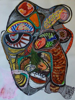 Eddy Ekete : On fait le bilan (2012)(Tecnique mixte)(50x40cm)