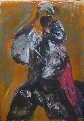 Roger Decaux : On peut mourir en (...) - Craie d'art et acrylique sur papier 100 x 70 cm