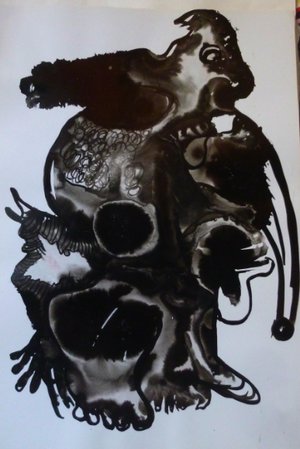 Eddy Ekete : En marche (2011)(Encre de chine et aquarelle sur papier glacé)