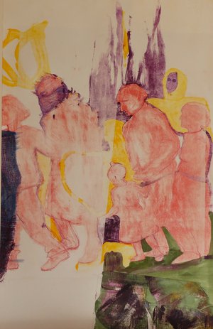 Lilli Deutsch - "Les écoterroristes" - Monotype, collage, dessin sur papier (75x92 cm)