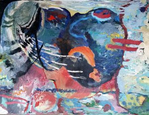 Atsoupe : Le rouge de ta gorge s’épanouit dans (...) - Huile sur toile 96 x 130 cm