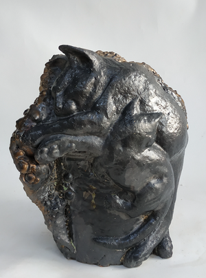 JJDamville - Avant la mise en pot, Chats endormis (grès émaillé) 30x36 cm - 2018