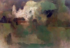 Pierre Gaste - Huile sur toile - Paysage au cyprès à la pointe blanche 129 x 188 cm