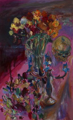 Aurélie de Heinzelin : Fleurs (tempera et huile sur bois 130x100cm, 2014)