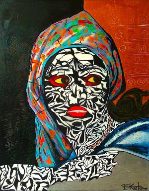 Eddy Ekete : Madame Michel-Ange (2010) (Acrylique et collages)(62x50cm)