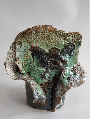 JJDamville - Avant la mise en pot, elle court, elle court (grès émaillé) 35x35 cm - 2018