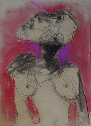 Roger Decaux : Jeanne isolée -  Craie d'art sur papier 94 x 65 cm