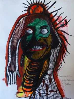 Eddy Ekete : Hommage à Salvador Dali (2011)(Acrylique sur papier)(32x24cm)