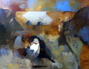 Pierre Gaste - Huile sur toile - Oiseau Et Terrain  125x164