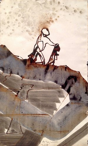 Alquin - Orion et Cédalion près du but (33 x 20 cm)(2018) - Encre sur papier