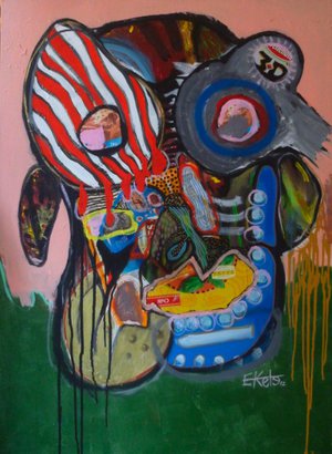 Eddy Ekete : 3D (2012)(Acrylique sur toile et collages)(100x72cm)