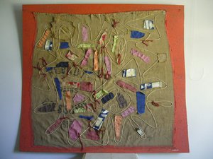 Raffaele Melis : Corde et tissus sur sac (Technique mixte : Bois et matériaux variés)