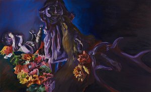 Aurélie de Heinzelin : Nature morte (tempera et huile sur bois 58x95cm, 2012)