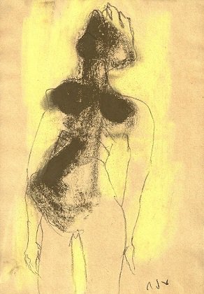 Roger Decaux : Éplucheuse de la durée - Craie d'art sur papier 25 x 19 cm