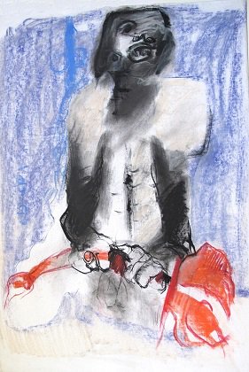 Roger Decaux : L'enterrement des oiseaux - Craie d'art et pastel sur papier 104 x 71 cm