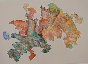 Lilli Deutsch - "3 Angels"- Crayons, monotype sur papier (70X50 cm)