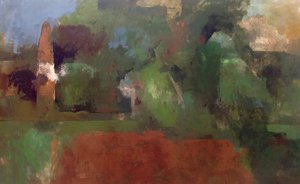 Pierre Gaste - Huile sur toile - Paysage au cyprès à la pointe brune 138 x 197 cm