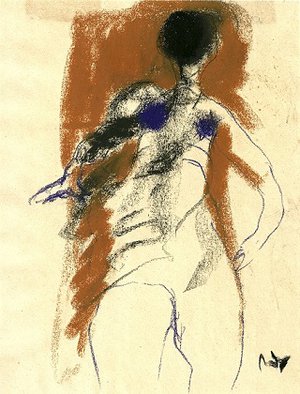 Roger Decaux : Éplucheuse de la durée - Craie d'art sur papier 25 x 19 cm