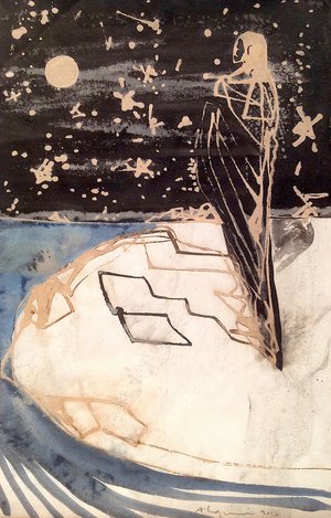Alquin - Au courant de la nuit (35 x 23 cm)(2016) - Encre sur papier