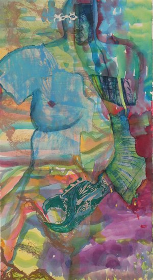 Lilli Deutsch - "Sleeping Angel"(2) - Encres, collage papier japonais gravé (33x57 cm)