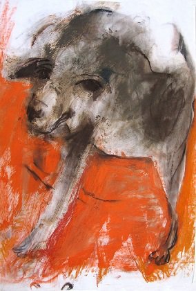 Roger Decaux : Chien - Craie d'art et pastel sur papier 95 x 65 cm