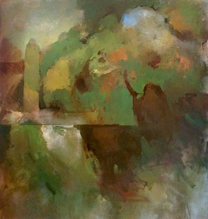 Pierre Gaste - Huile sur toile - Paysage au cyprès à la pointe verte 143 x 136 cm