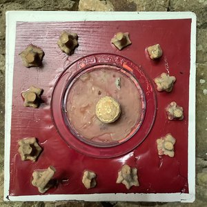 Raffaele Melis : La ronde des courges (Technique mixte : Bois, matières plastique, végétaux et peinture)