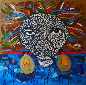 Eddy Ekete : Vision (2012)(Acrylique sur toile, collage)(80x80cm)