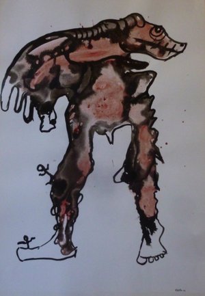 Eddy Ekete : La danse animale (2011)(Encre de chine et aquarelle sur papier glacé)