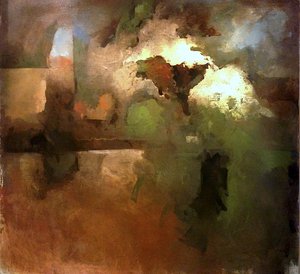 Pierre Gaste - Huile sur toile - Paysage au cyprès à la pointe bleue 140 x 149 cm