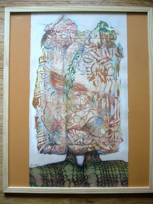 Lilli Deutsch - "Vieux couple" - Collages papier marbré (M.Peter) et papier japonais gravé (50x27 cm)