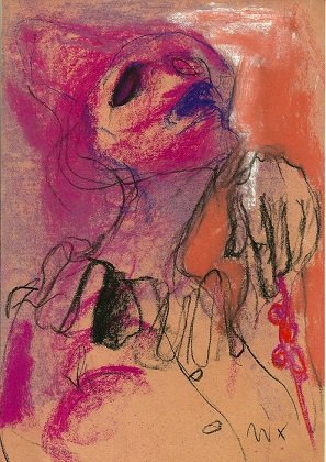 Roger Decaux : Masque - Craie d'art sur papier 30 x 21 cm