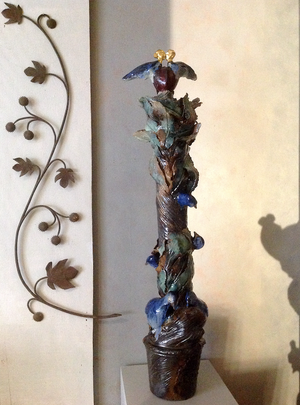 JJDamville - Le fidèle amour colombophile (grès émaillé) 120x30 cm - 2019