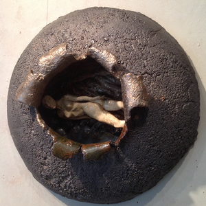 JJDamville - Misphère, Entraînement pour la traversée (terre cuite émaillée) 50x50 cm - 2010